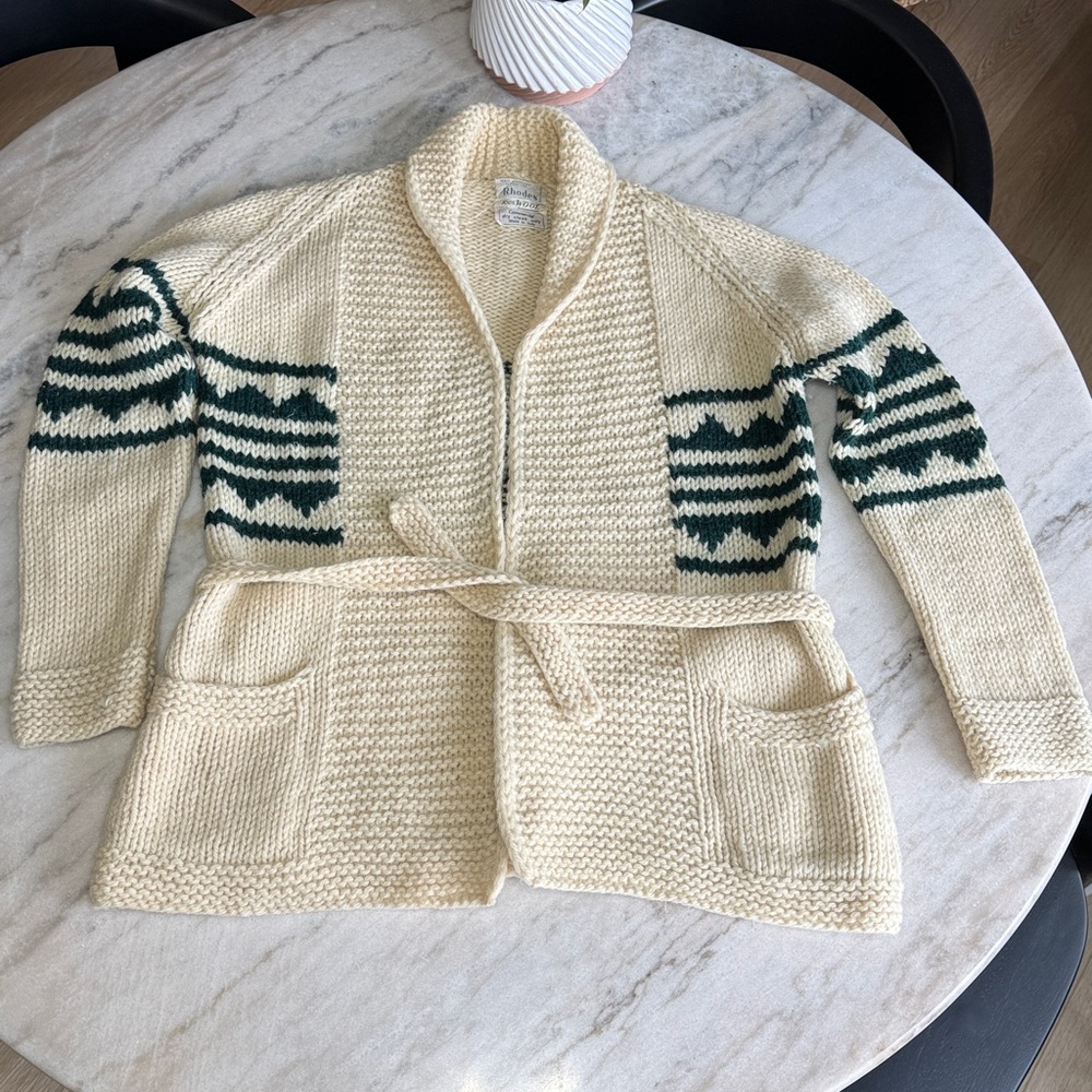 Vintage Rhodes 100% Wool Shawl Cardigan,Made in Italy,Western Cabin Style XS/S